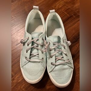 Sperry metallic baby blue sneaker canvas material